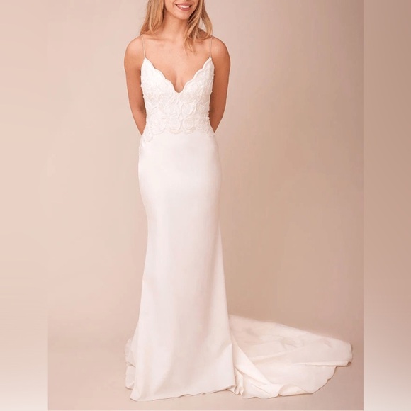 Louvienne / Nanette beaded bodice ivory spaghetti strap wedding gownDress 10